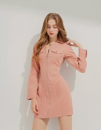 Peach Velvet Zipper Short Dress