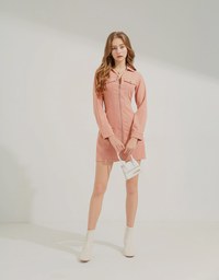 Peach Velvet Zipper Short Dress