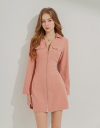 Peach Velvet Zipper Short Dress