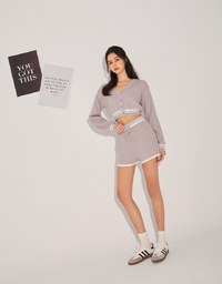 V-Neck Rolled Hem Knitted Top