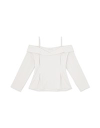 Off Shoulder Thin Strap Ruffled Hem Top
