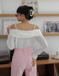 Off Shoulder Thin Strap Ruffled Hem Top