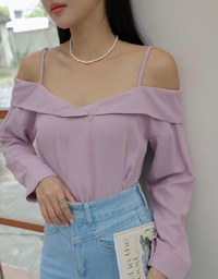 Off Shoulder Thin Strap Ruffled Hem Top