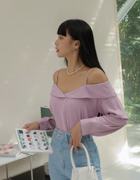 Off Shoulder Thin Strap Ruffled Hem Top