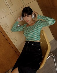 Striped Square Neck Top (With Shoulder Pads)