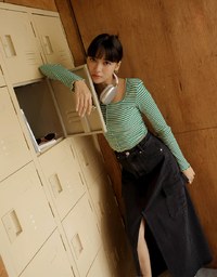 Striped Square Neck Top (With Shoulder Pads)