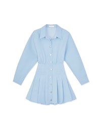 Snap Button Pleated Shirt Mini Dress
