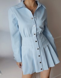Snap Button Pleated Shirt Mini Dress
