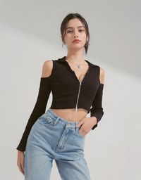 Sexy Off Shoulder Zipper Top