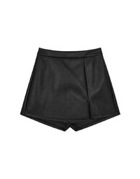 K-pop Tummy Control Leather Slit Skort