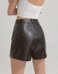 K-pop Tummy Control Leather Slit Skort