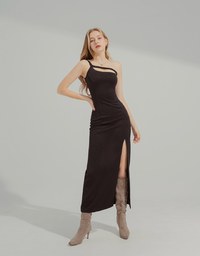 One Shoulder Hollow out Slit Maxi Dress (with padding)