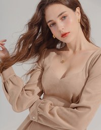 Elegant Heart Neck Suede Mini Dress