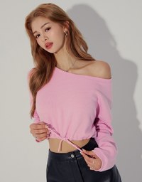 Slant Shoulder Casual Drawstring Top
