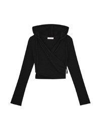 V Neck Overlap Ribbed Hoodie Top