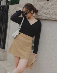 V Neck Overlap Ribbed Hoodie Top