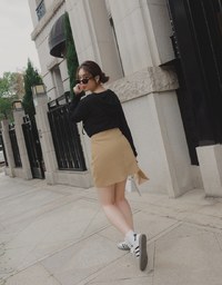 V Neck Overlap Ribbed Hoodie Top