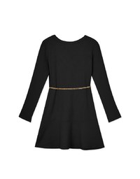 V Neck Ribbed Brushed Mini Dress (With Waist Chain)