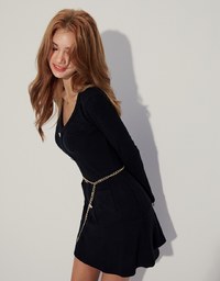 V Neck Ribbed Brushed Mini Dress (With Waist Chain)