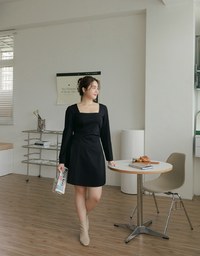Elegant Square Neck Side Scrunch Mini Dress