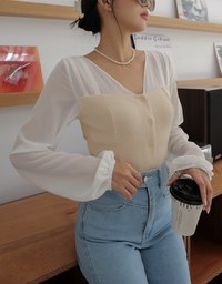 Chiffon Sheer Patchwork Top