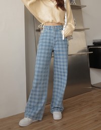 Checkerboard Denim Wide Pants