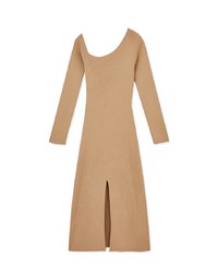 Slant Shoulder Back Slit Bodycon Maxi Dress (With Padding)
