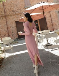 Hollowed Back Knit Top And Maxi Skirt Set Wear