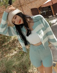 Pink Striped Zipper Knit Top