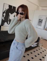 Gentle Round Neck Plush Puff Sleeve Top