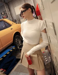 Half Turtleneck Sleeve Cutout Top