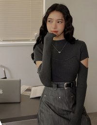 Half Turtleneck Sleeve Cutout Top