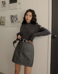 Half Turtleneck Sleeve Cutout Top