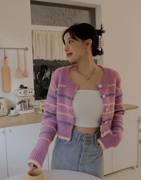 Colorful Line Knitted Crop Top