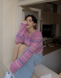 Colorful Line Knitted Crop Top