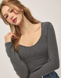 Sweetheart Neckline Ribbed Fitted Top