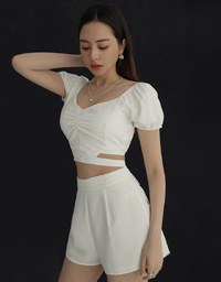 Front Scrunch Low Back Tie Strap Top