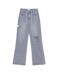 Street Drawstring Distressed Wide Pants