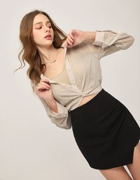 心機透膚扭結襯衫套裝