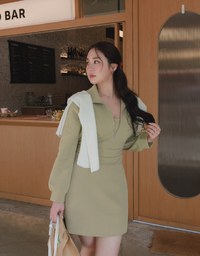 Half-Zip Turnover Collar Dress