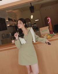 Half-Zip Turnover Collar Dress