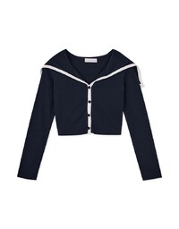 Turnover Collar Contrast Colour Ribbed Top