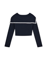 Turnover Collar Contrast Colour Ribbed Top