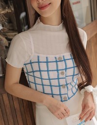 チェック柄編み込みキャミベスト