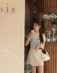 チェック柄編み込みキャミベスト