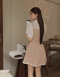 Pleated Cinched Waist Thin Strap Dress