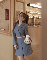 Textured Wide Pleated Suit Skirts