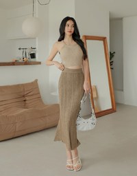 Off-Shoulder Mixed Color Woolen Vest (With Padding)