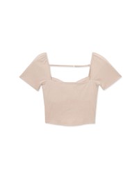 Solid Color Heart Neckline Knit Padded Top