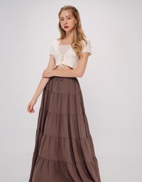 Maxi Long Skirt With Elastic Waistline And Drawstring Tiered & Textured Beach Style